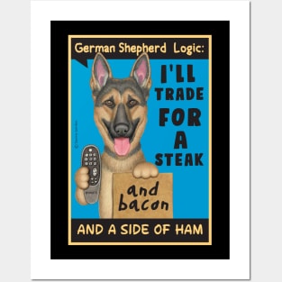 German Shepherd holding remote control Posters and Art